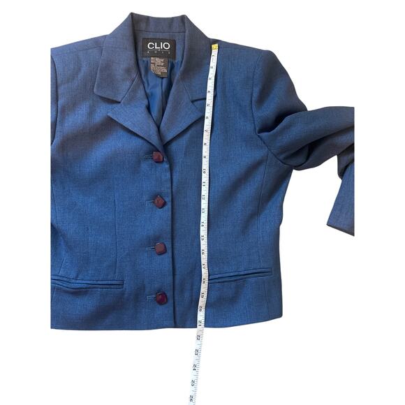 Clio Retro Style Blue Tailored Blazer Suit A Line Skirt Career Office Size 10 - Picture 8 of 11